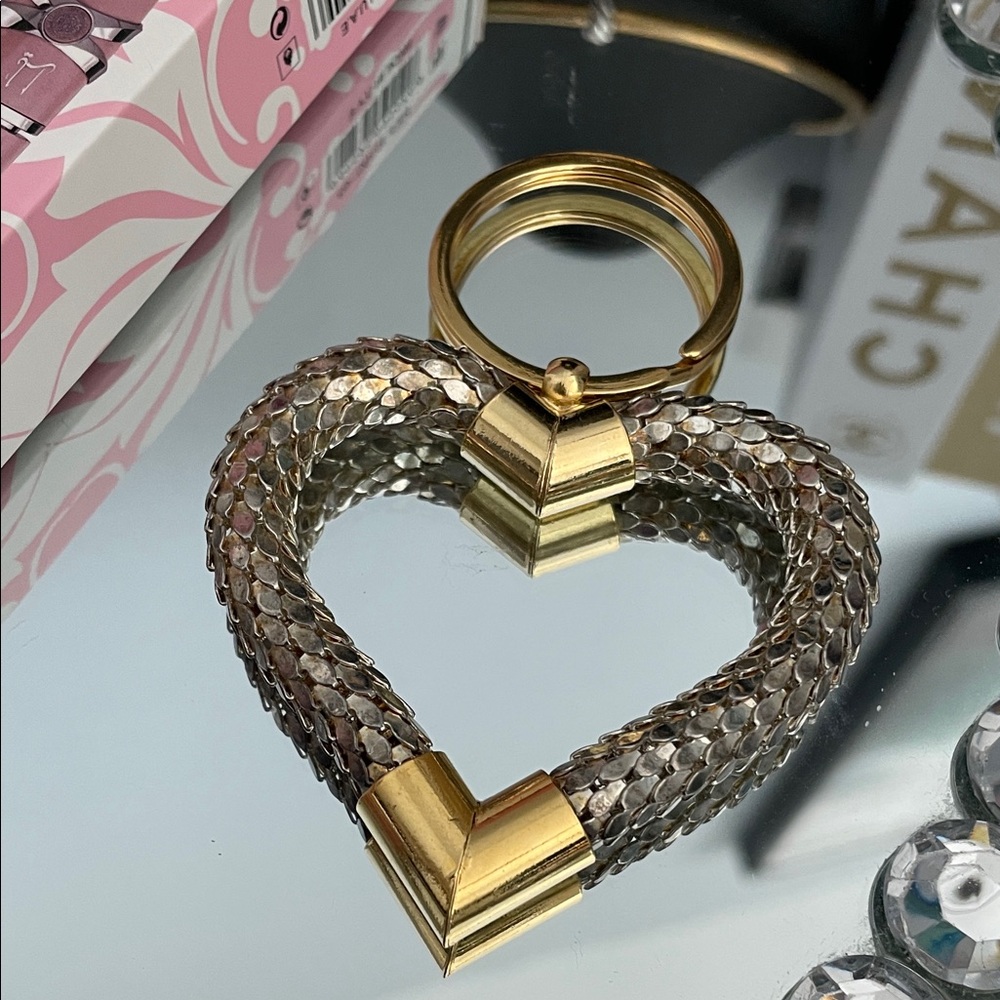 ✨Gold and Silver Bling Heart Keychain✨Preloved GORGEOUS 🤩